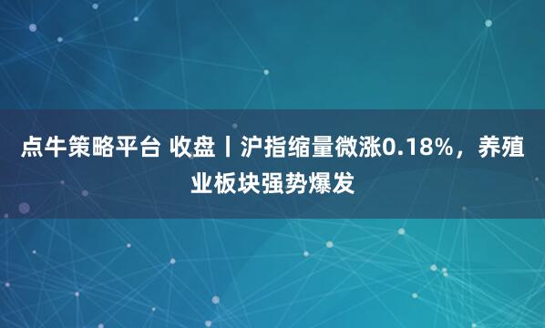 点牛策略平台 收盘丨沪指缩量微涨0.18%，养殖业板块强势爆发
